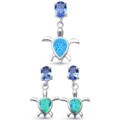 blue opal turtle and tanzanite cz earring and pendent sterling silver set