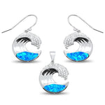 blue opal and cz ocean wave design earring and pendent sterling silver set
