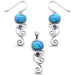 oval blue opal and amethyst earring and pendent sterling silver set