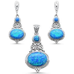 muti shape blue opal earring and pendent sterling silver set