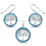 blue opal tree of life earring and pendent sterling silver set