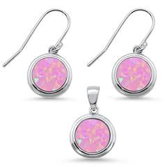 round pink opal earring and pendent sterling silver set