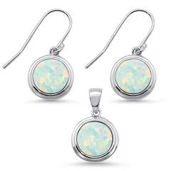 round white opal earring and pendent sterling silver set