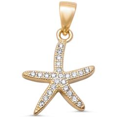 yellow gold plated starfish and cz sterling silver pendent
