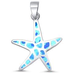 blue opal starfish sterling silver pendent