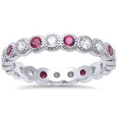 ruby cz bezel set eternity stackable sterling silver ring