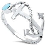 turquoise anchor rope sterling silver ring