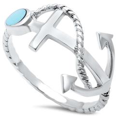turquoise anchor rope sterling silver ring