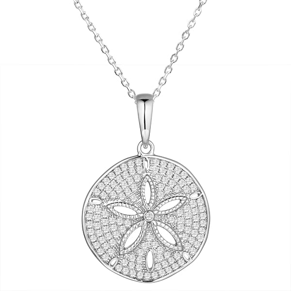 sterling silver pave cubic zirconia sand dollar pendant