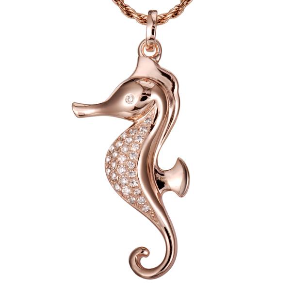 sterling silver cubic zirconia rose gold overlay seahorse pendant
