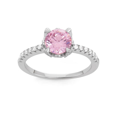 sterling silver cz band with round pink cz