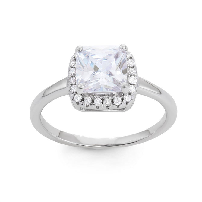 sterling silver ring with square clear cz