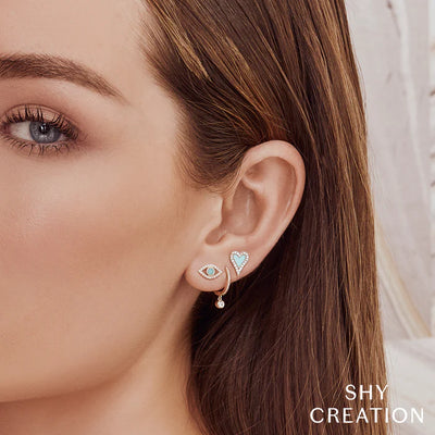 Bezel Charm Diamond Huggie Earrings
