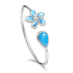 sterling silver larimar plumeria bangle