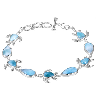 sterling silver larimar turtle 4 drop braclet