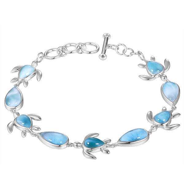 sterling silver larimar turtle 4 drop braclet