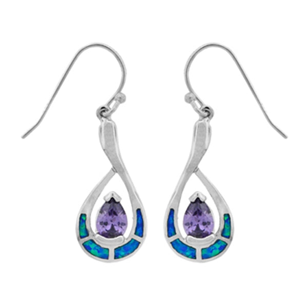 sterling silver blue opal with tanzanite cz pear shape earring