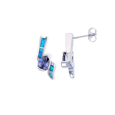 sterling silver blue opal tanzanite cz swirl post earring
