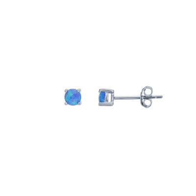 sterling silver blue opal 4mm round stud earring