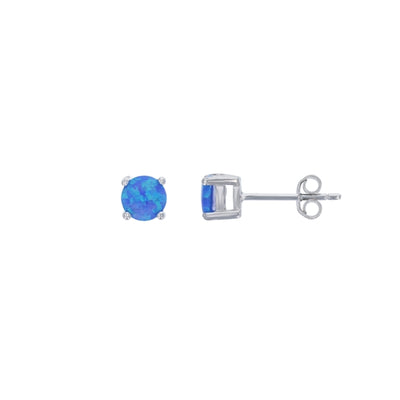 sterling silver blue opal 5mm round stud earring
