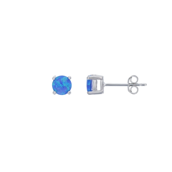 sterling silver blue opal 5mm round stud earring