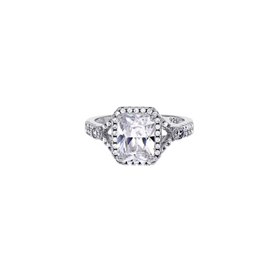sterling silver emerald shape clear cz micopave ring