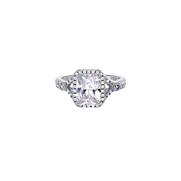 sterling silver emerald shape clear cz micopave ring