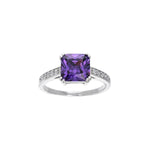 sterling silver rhodium plated 8mm sg. amethyst cz ring