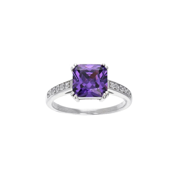 sterling silver rhodium plated 8mm sg. amethyst cz ring