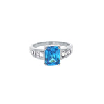 sterling silver rectangle shape aquamarine cz ring