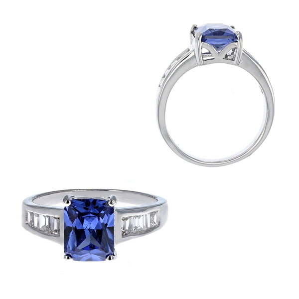 sterling silver tanzanite cz rectangle ring
