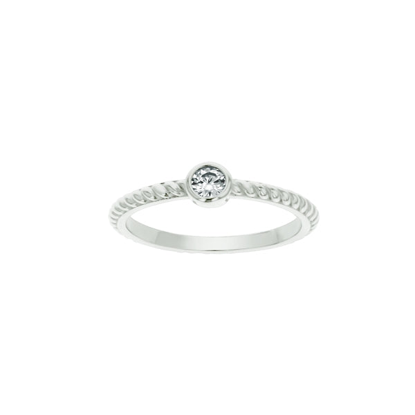 sterling silver cable look band with 4 mm rd.cz center