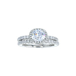 sterling silver rhodium plated 7mm sq.cz in center w/cz band 2 pc ring