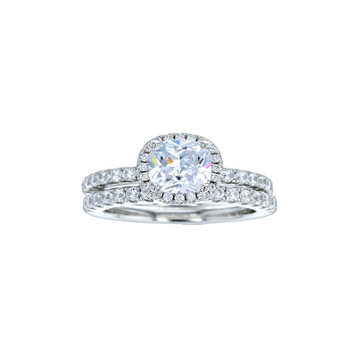 sterling silver rhodium plated 7mm sq.cz in center w/cz band 2 pc ring