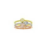 sterling silver tri color 3 mm round pave cz braided stackable 3 piece ring
