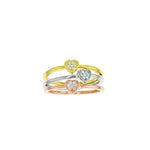 sterling silver tri color small heart cz band stackable 3 pc ring