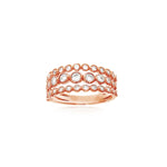 sterling silver rose gold plated 3 row round clear bezel cz ring