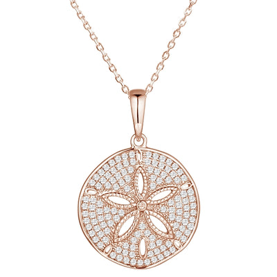 sterling silver pave cubic zirconia rose gold overlay sand dollar pendant