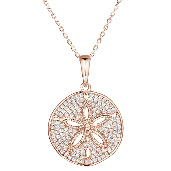 sterling silver pave cubic zirconia rose gold overlay sand dollar pendant