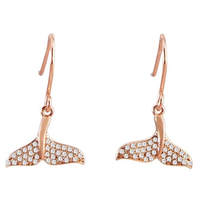 sterling silver cubic zirconia rose gold overlay whaletail earrings