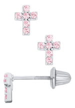 SS CROSS EARRING-PNK CZ
