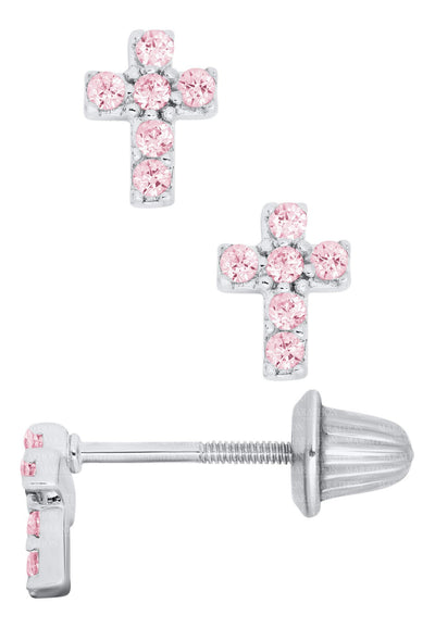 SS CROSS EARRING-PNK CZ