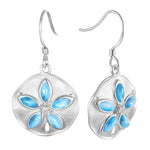 sterling silver sand dollar  larimar earrings