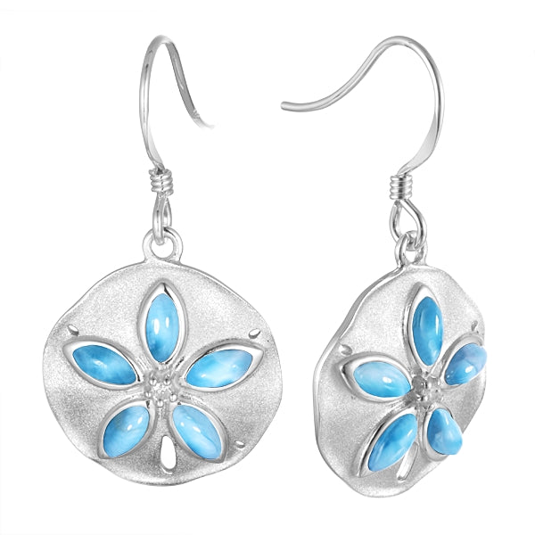 sterling silver sand dollar  larimar earrings