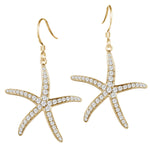 sterling silver pave cubic zirconia gold overlay starfish earrings