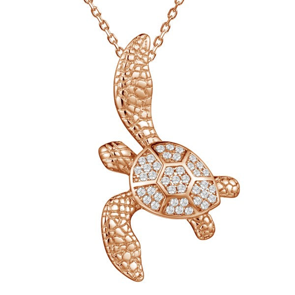 sterling silver rose gold overlay turtle cubic zirconia pendant