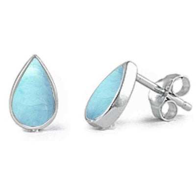 teardrop larimar stud sterling silver earrings
